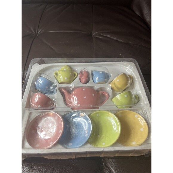 Colorful Polka Dot Children’s Tea Party Teapot, Cups, Saucers, Plates, Bowls - Picture 6 of 6